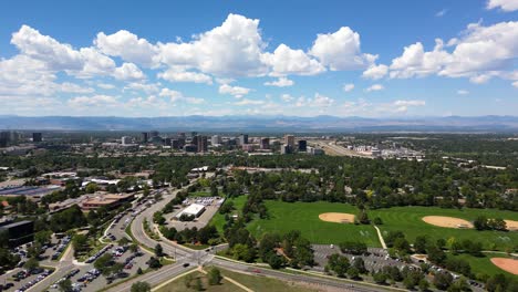 aerial view of softball fields and recreational outdoor park at daytime in denver, colorado, usa