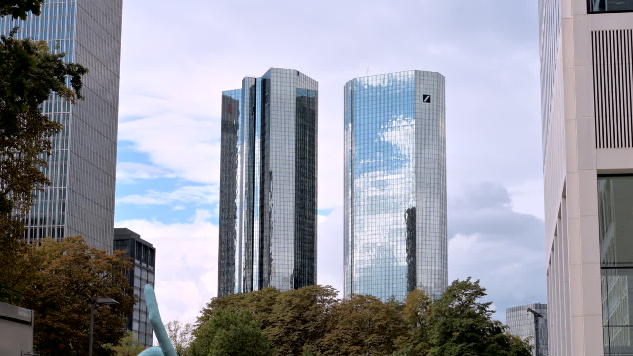 Frankfurt, Germany - November 13, 2022: View of the Deutsche Bank Twin Towers in Frankfurt, Germany