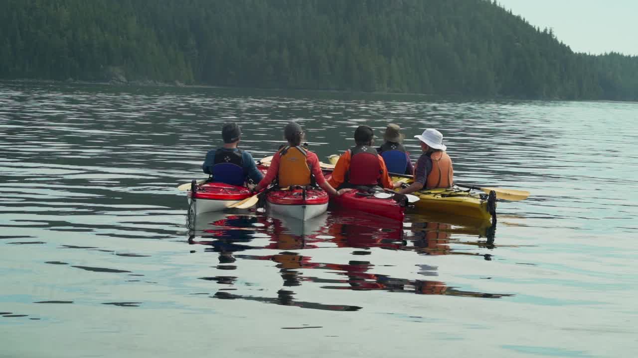 Pod of Kayakers in the ocean watching whales