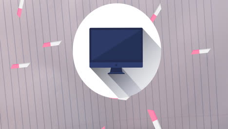 animación de los iconos de los artículos escolares que se mueven sobre un fondo blanco