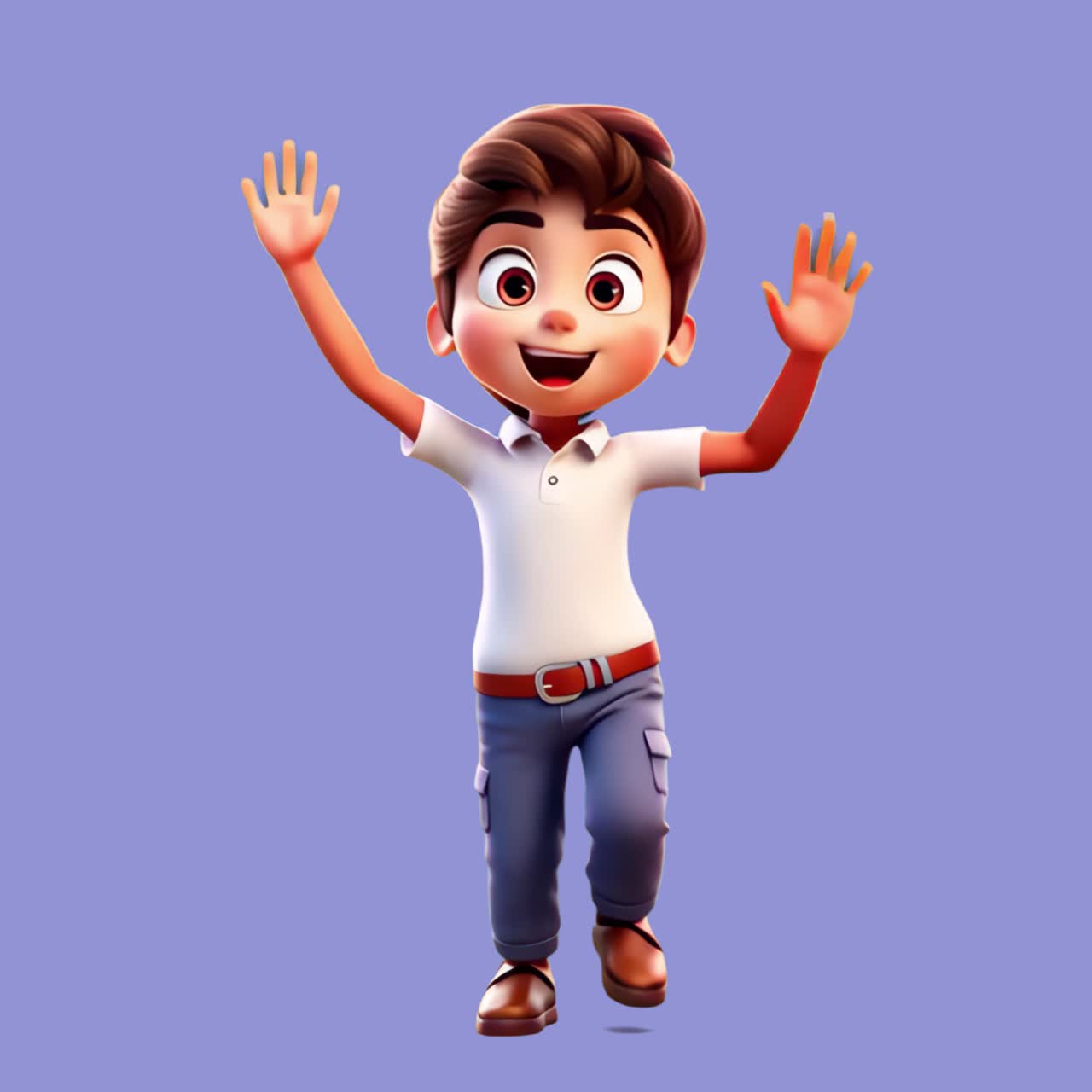 Cheerful animated boy waving animation isolated asset, transparent 4K video, alpha channel, ProRes