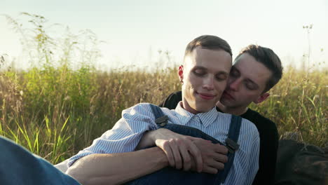 couple on a date in a flower field