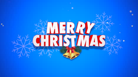 Animated-closeup-Merry-Christmas-text-and-bells-on-blue-background