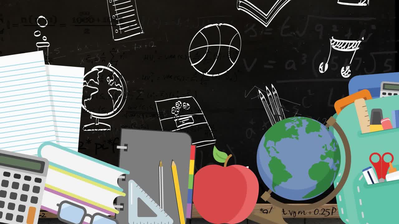 Animasi ikon sekolah di atas persamaan matematika