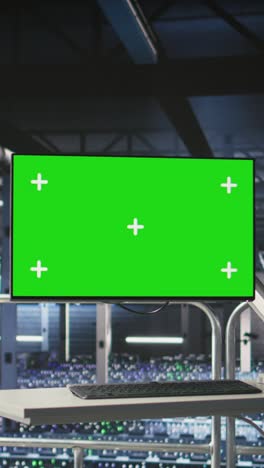 vertical video mockup computer in industrial data center used for ai system monitoring