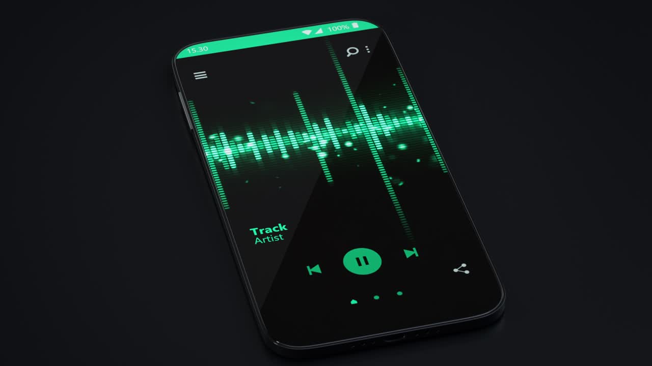 Music player on mobile phone 3D render animation