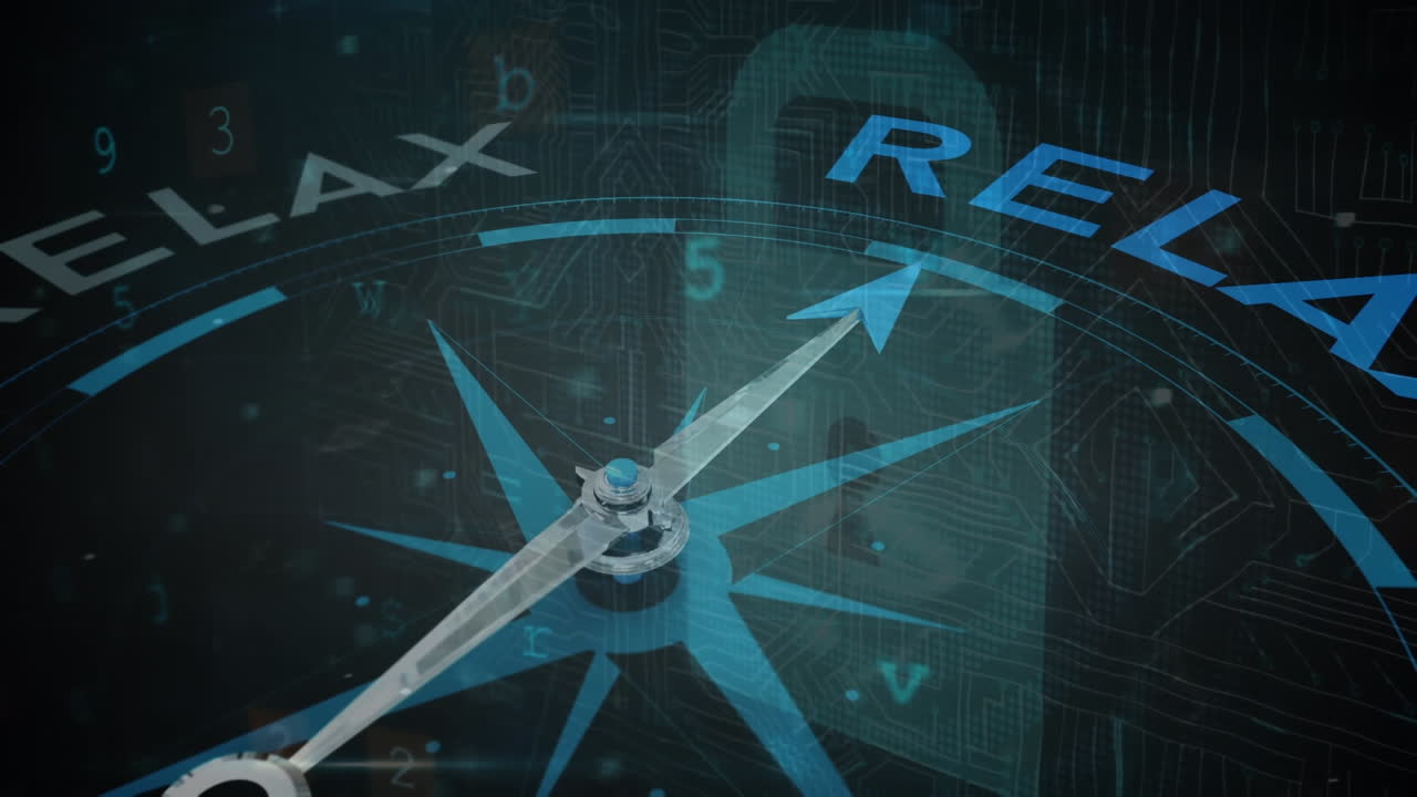 ⁇ 락 위에 텍스트와 함께 나침반의 애니메이션과 데이터 처리