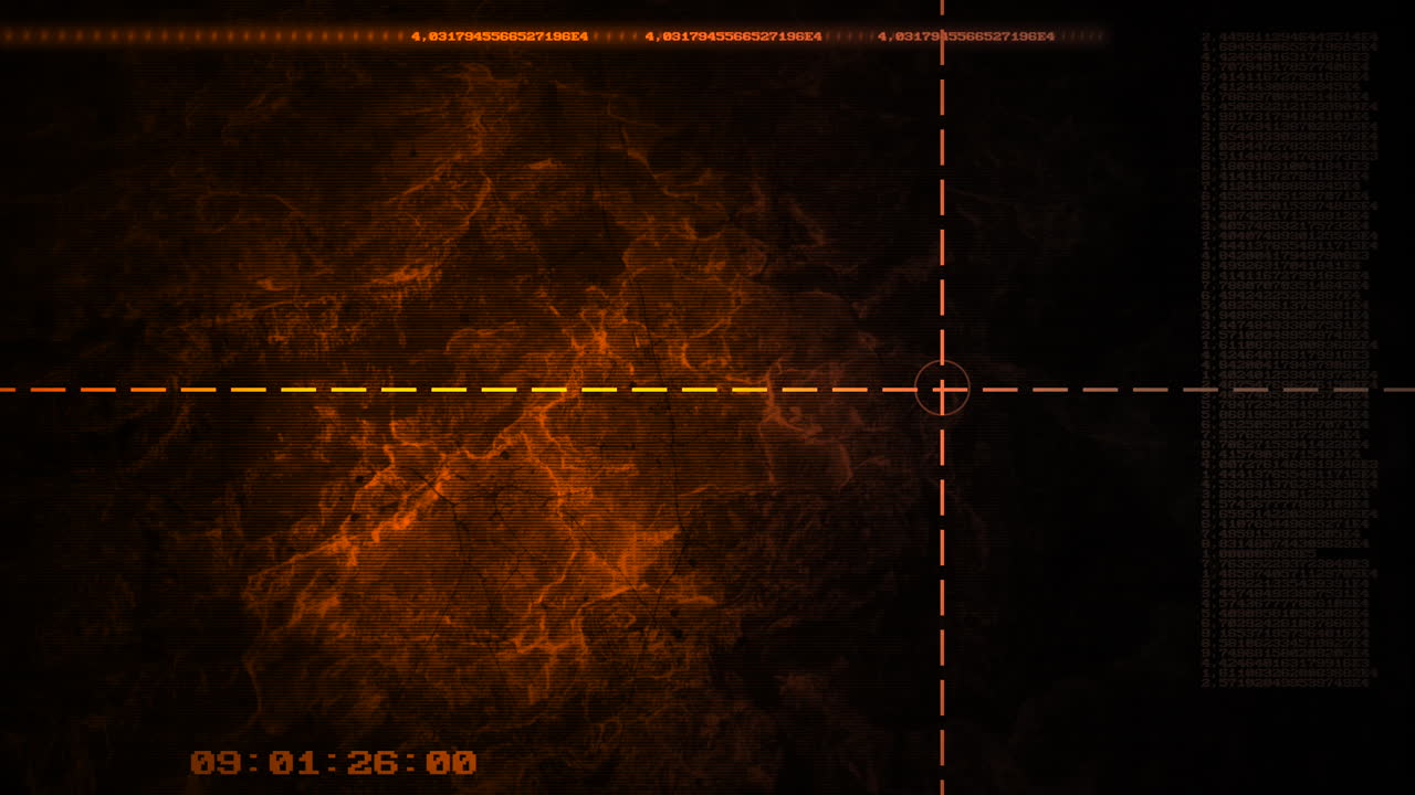 Space Radar surveillance system crosshairs scanning nebula gas cloud