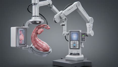 advanced robotic surgical system featuring realistic organ simulation for precision surgery and innovative medical procedures in a high-tech environment