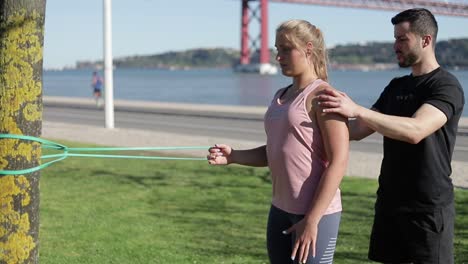 Slow-motion-shot-of-focused-young-couple-training-outdoor.