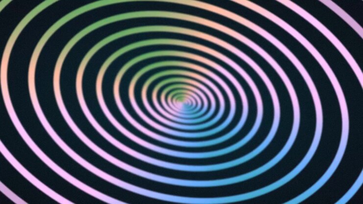Círculos Concêntricos Abstratos Coloridos em Arco-Íris Pulsando em Movimento