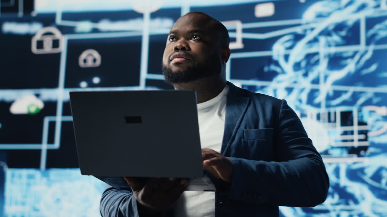 African american tech expert works with AI ethics and neural networks