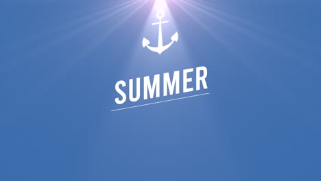 Großer-Sommerverkauf-Mit-Sonnenstrahlen-Und-Seeanker-Auf-Blauem-Farbverlauf