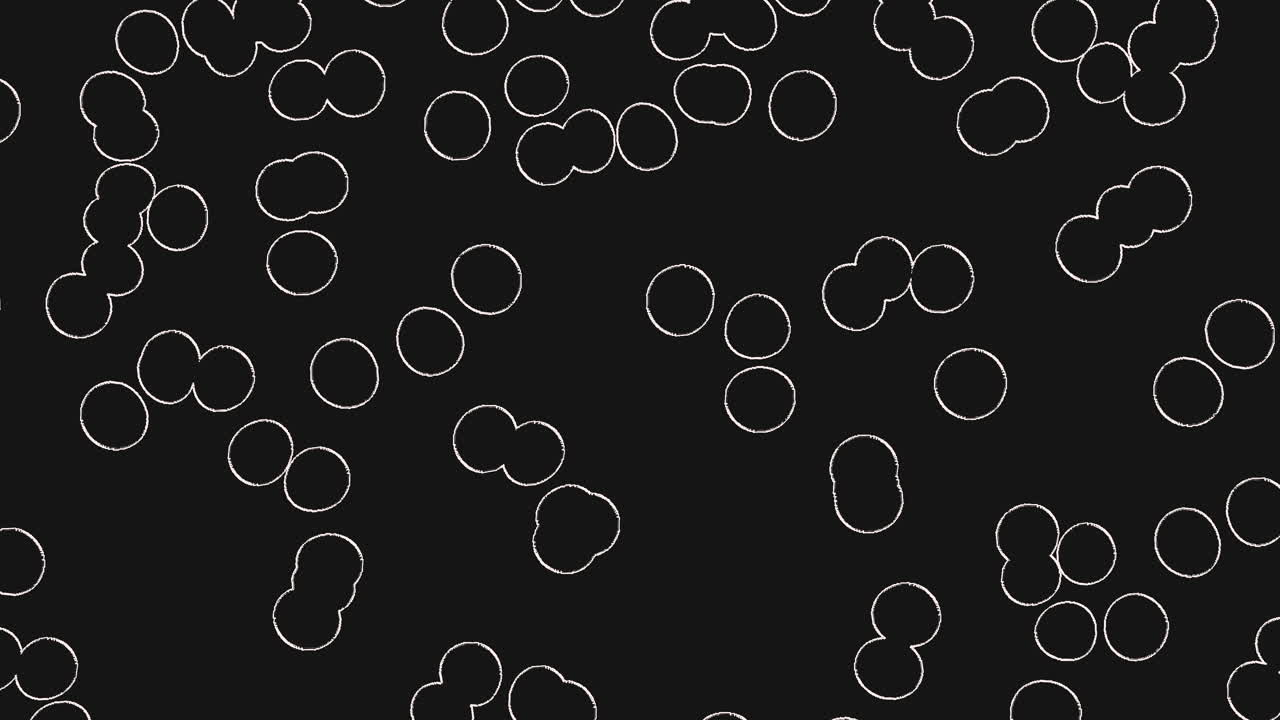 검은 바탕에 서로 연결된  점들의 미니멀한 원형 패턴