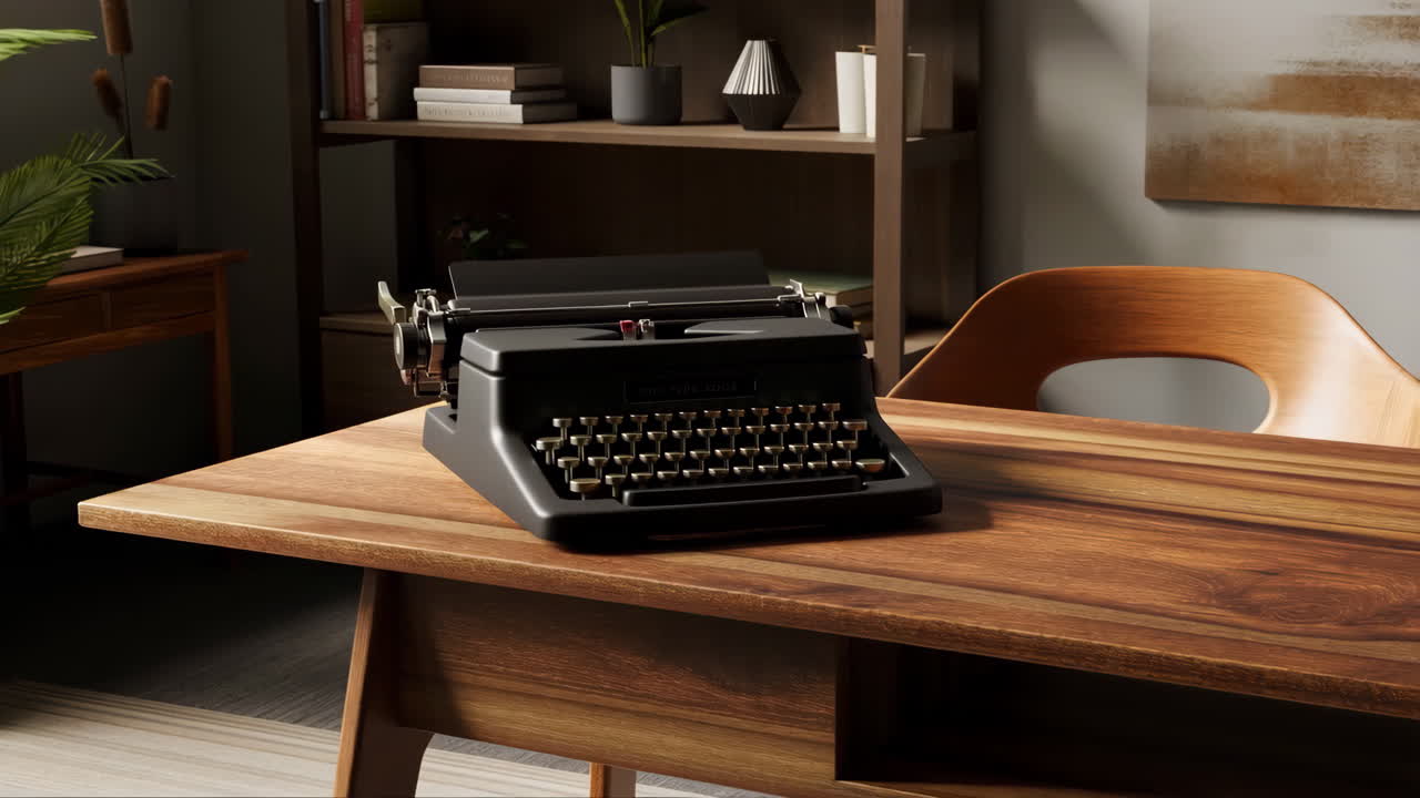Vintage Typewriter on a Wooden Desk in a Home Office