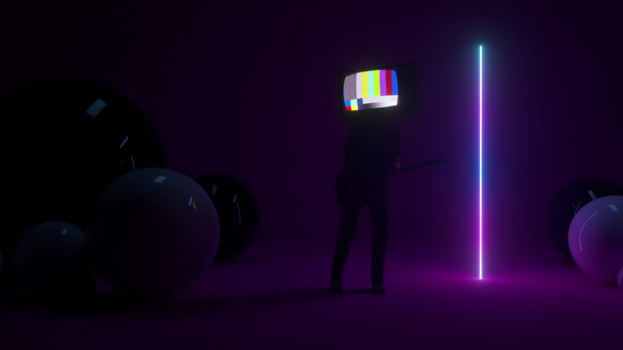 músico retro con cabeza de televisión