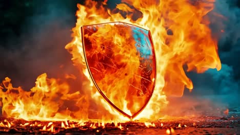 a fire shield on fire with a blue background