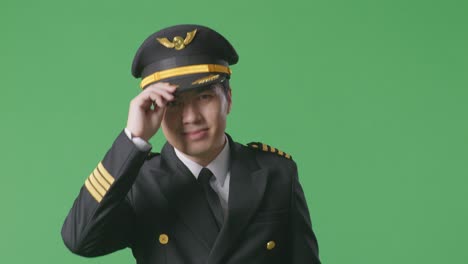 pilot in uniform on green screen