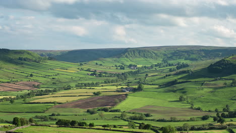 timelapse from oakley walls looking towards danby dale, summer with green fields and rolling clouds time lapse