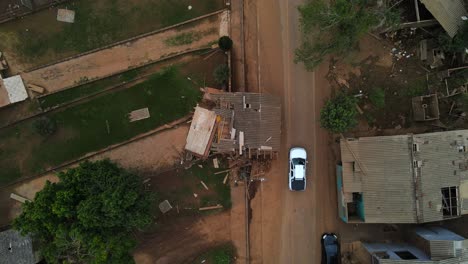 South-Brazil-Floods-2024---Upwards-Drone-shot-of-dislodged-house-in-the-aftermath-of-floods-in-Cruzeiro-do-Sul-City---Rio-Grande-do-Sul