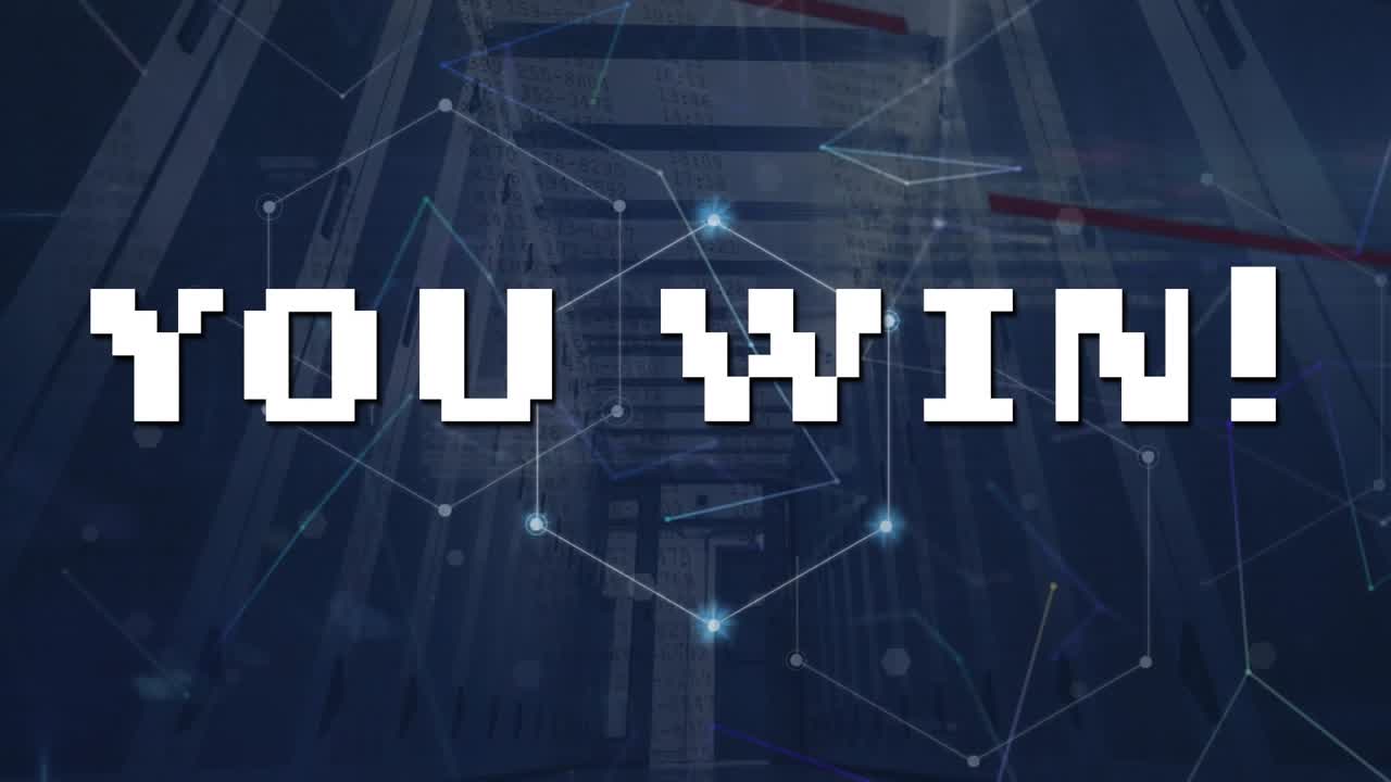 Video game title animation depicts global business and digital networking in a server room