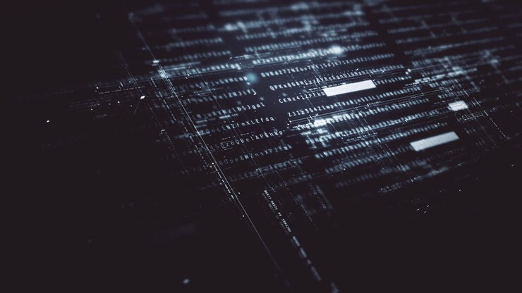 Futuristic screen display matrix, hi-tech digital data telemetry with encrypted numbers, display dynamic background for computer desktop screen display format
