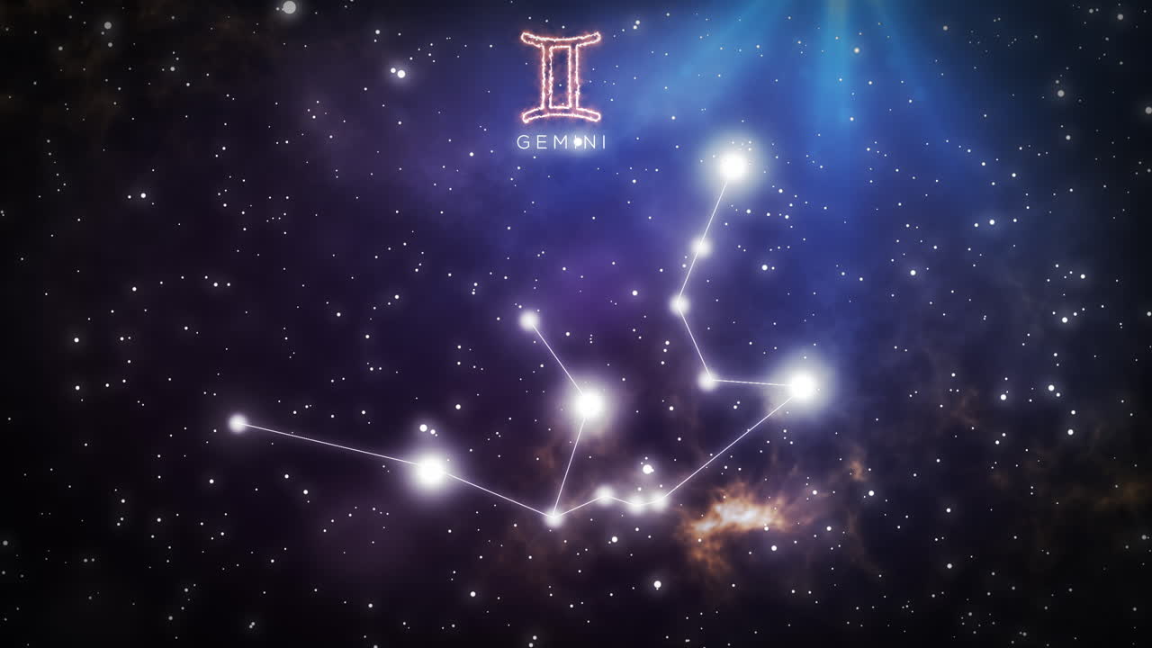 Costellazione dei Gemelli e segno zodiacale che appare nello spazio stellato