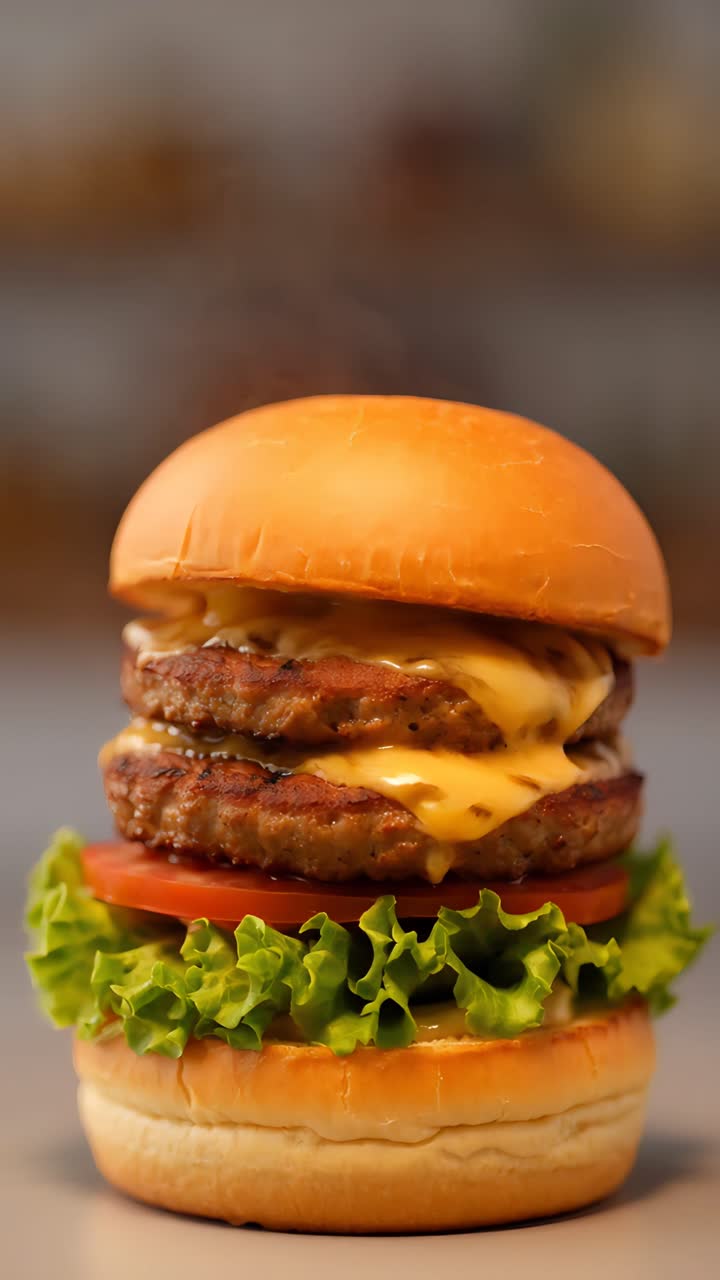 Hamburger Succoso Primo Piano Sfondo Bokeh 4K