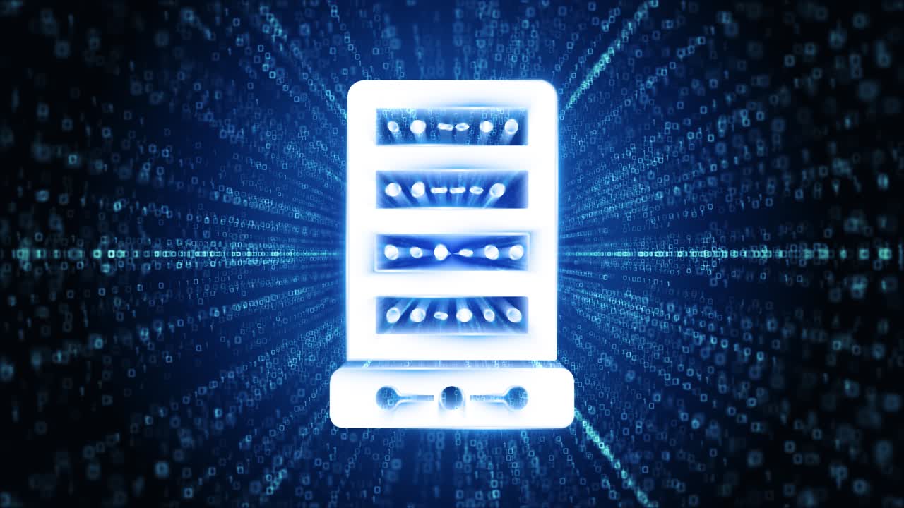 Computer server icon digital cyber space loop technology tunnel animation super computer server