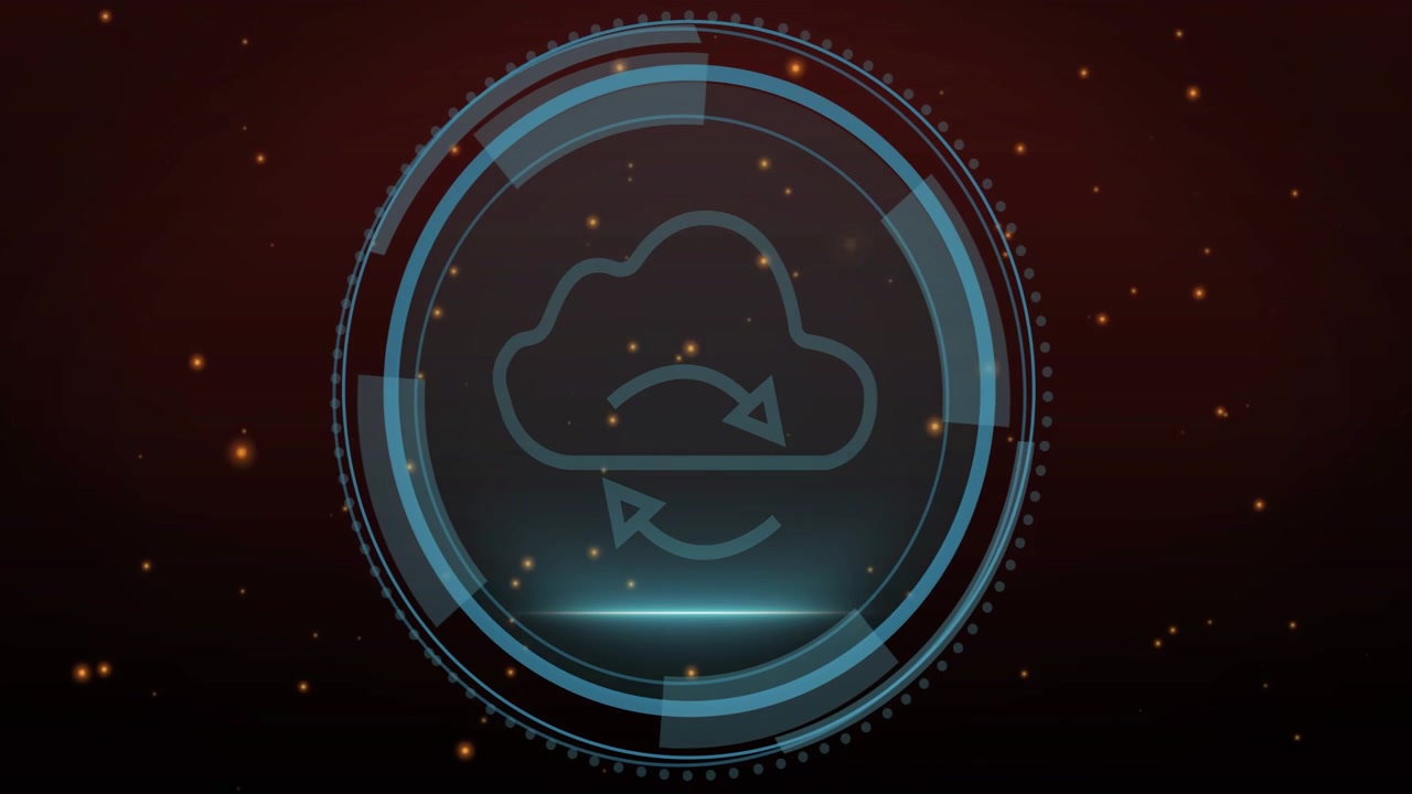 Shield appearing and Cyber Security fading, HUD expanding cloud syncing, scanning, showing security