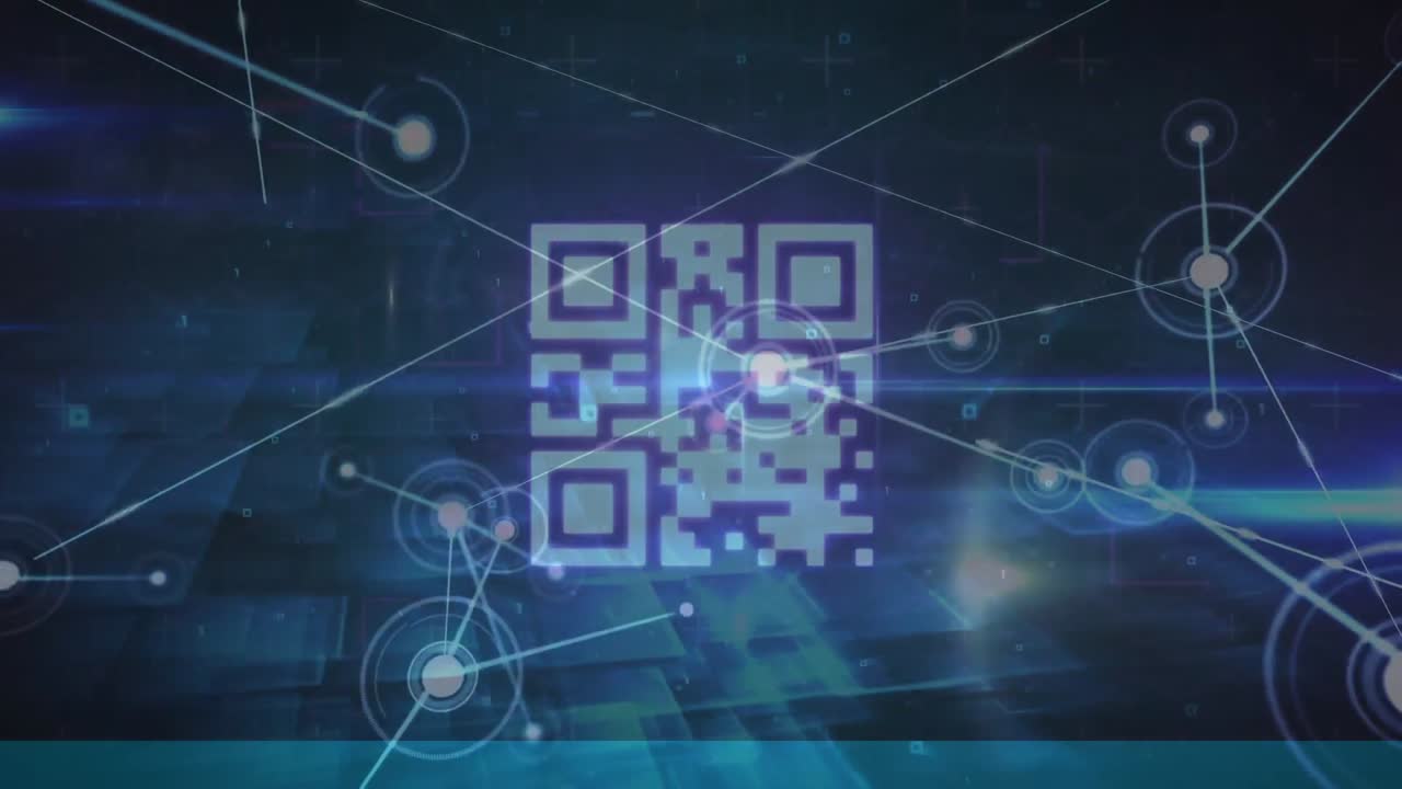 Animation of network of connections over flickering qr code