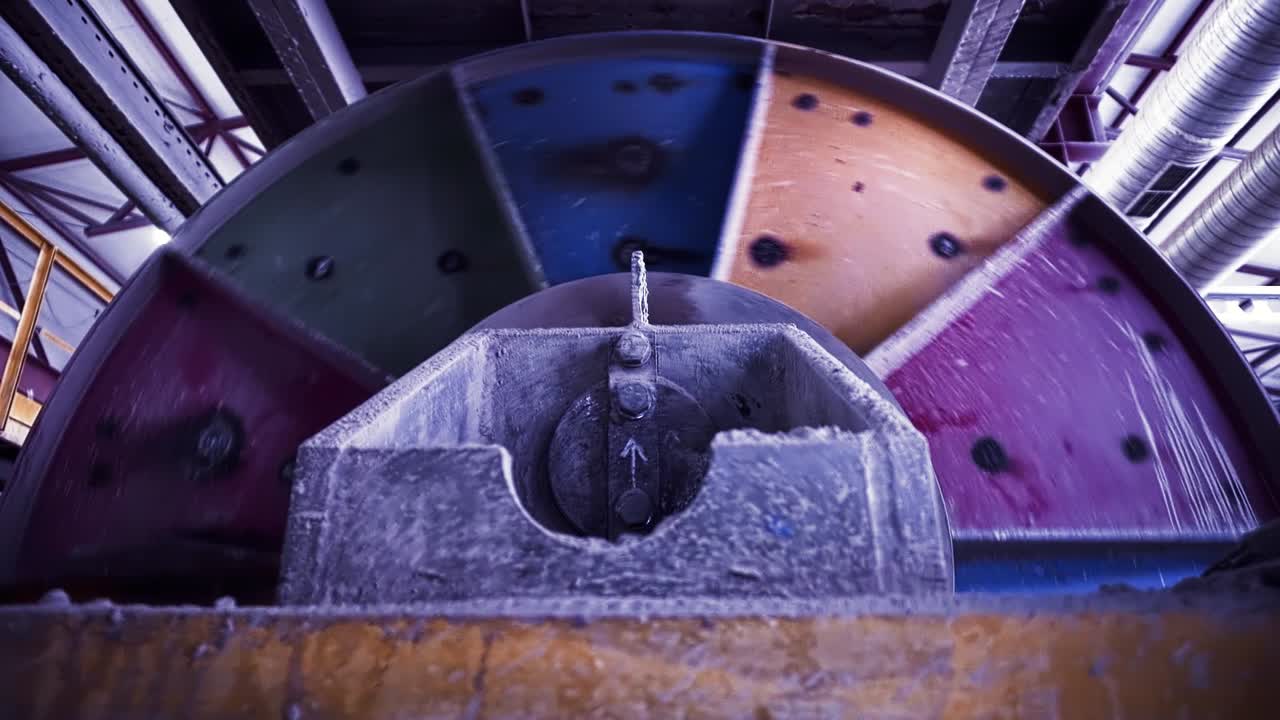 공장에서 회전하는 산업용 컨베이어 벨트