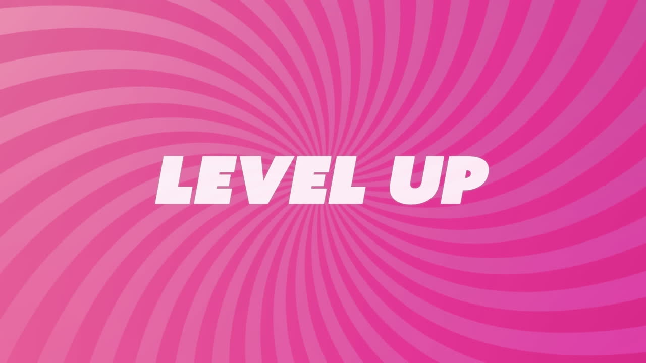 핑크색 회전 줄무에 레벨 업 텍스트의 애니메이션