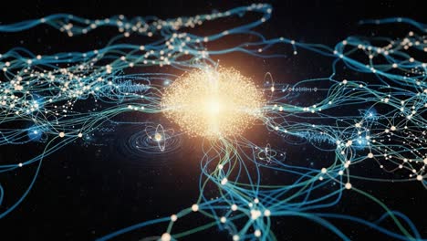 a stunning visualization of energy flow and connectivity in a cosmic network: exploring the intricacies of light, particles, and cosmic forces throughout space