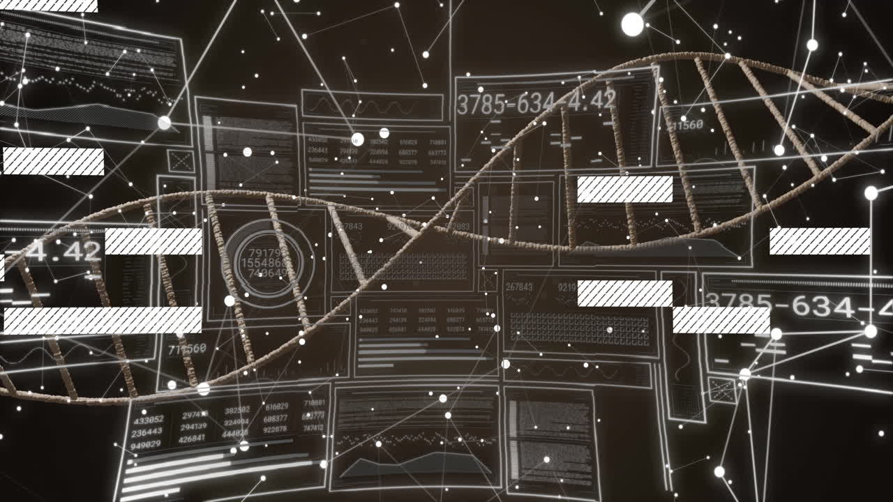 Animated scene showing rope-textured helix rotating diagonally, revealing network nodes and panels