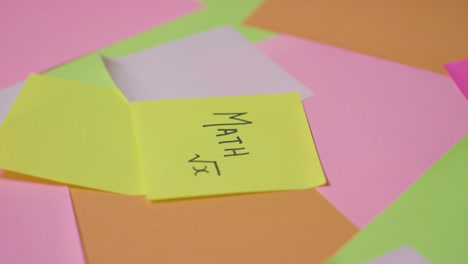 education concept of revolving sticky notes with math and equation written on top note