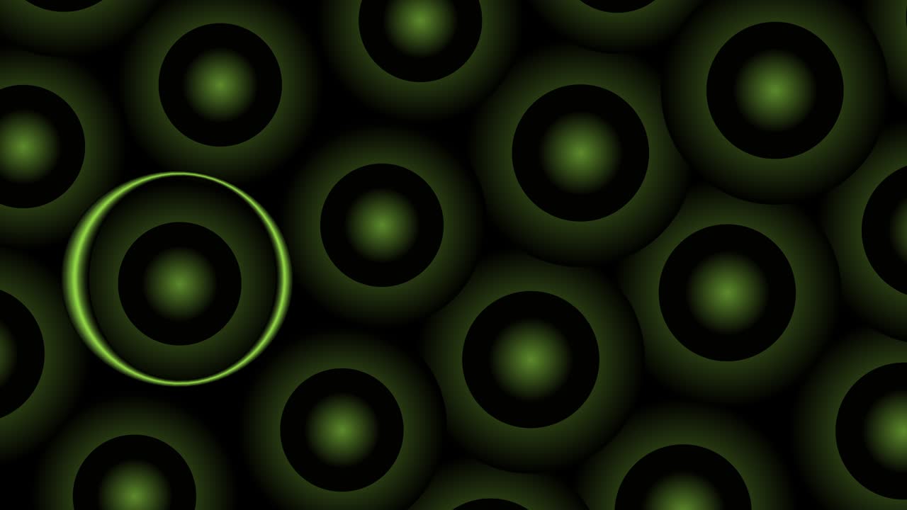 Seamless green spheres on black background in 4k video.
