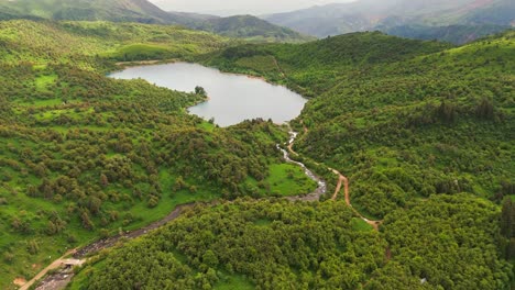 aerial footage of sary-chelek lake, kyrgyzstan