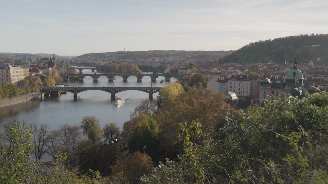Prague Cityscape with Vltava River and Bridges