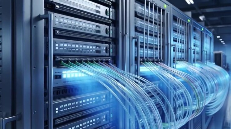 Rows of Server Racks in a Modern Data Center