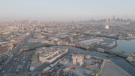 aerial view of an industrial section of brooklyn. shot in new york city.