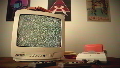 vintage retro gaming setup with static tv
