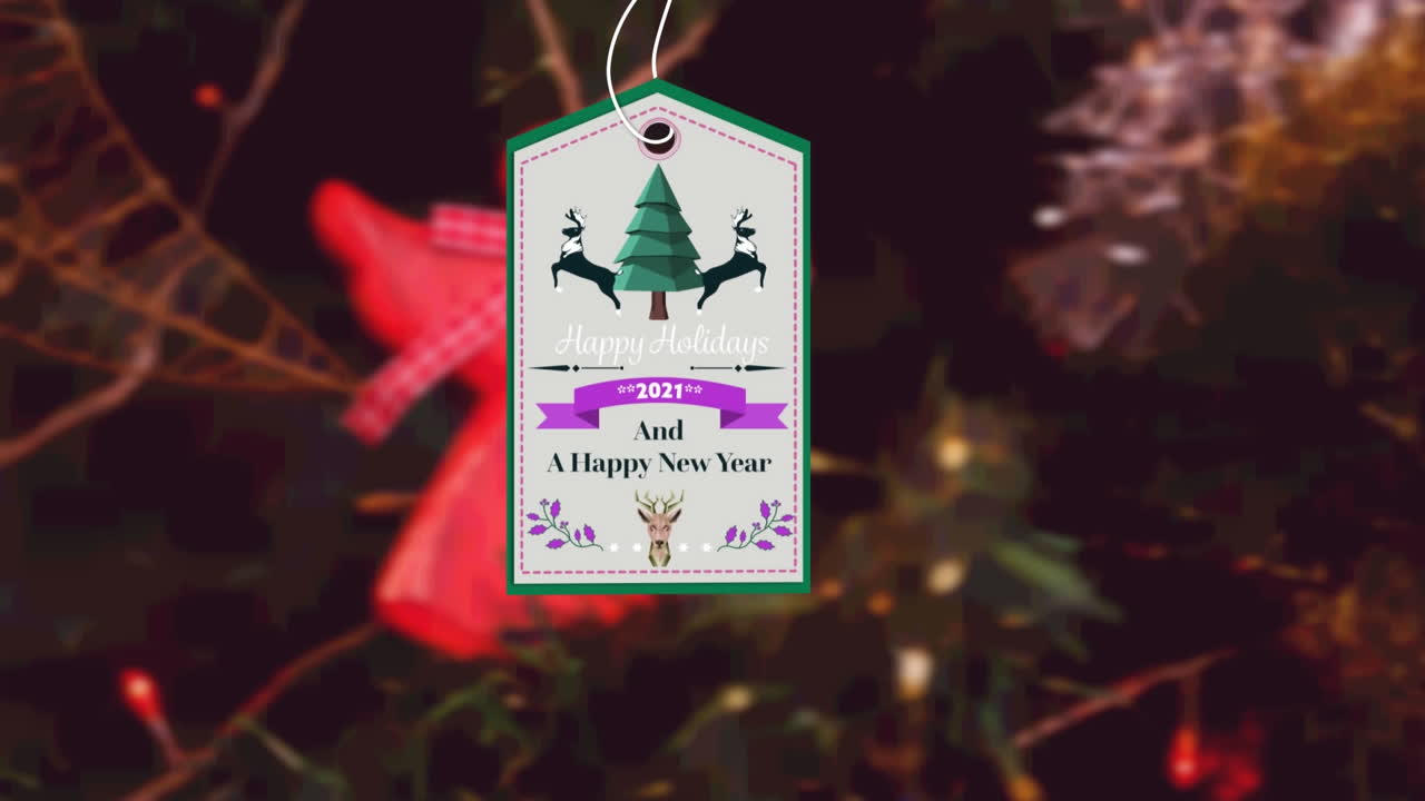 animación de la etiqueta presente con felicitaciones de navidad en la decoración de navidad