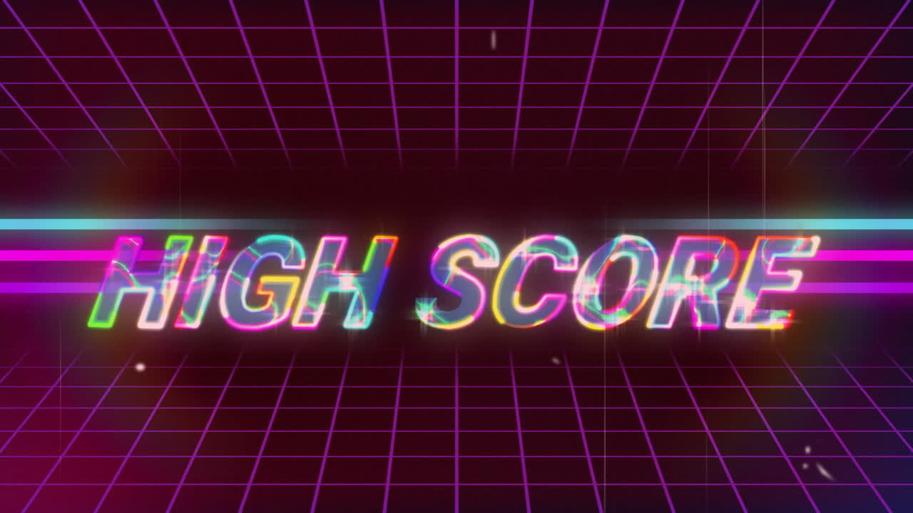 animación pantalla de videojuegos antiguos con palabras de alta puntuación escrita