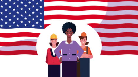 happy labor day celebration with usa flag and workers