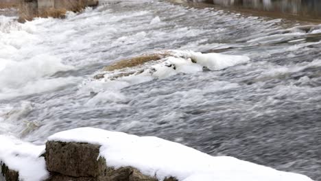 slow motion river flowing down a frozen dam