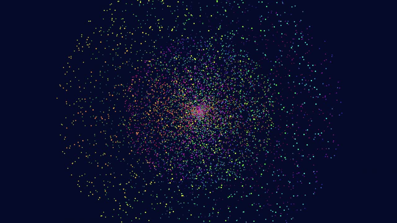 Motion colorful futuristic dots and glitters on dark space