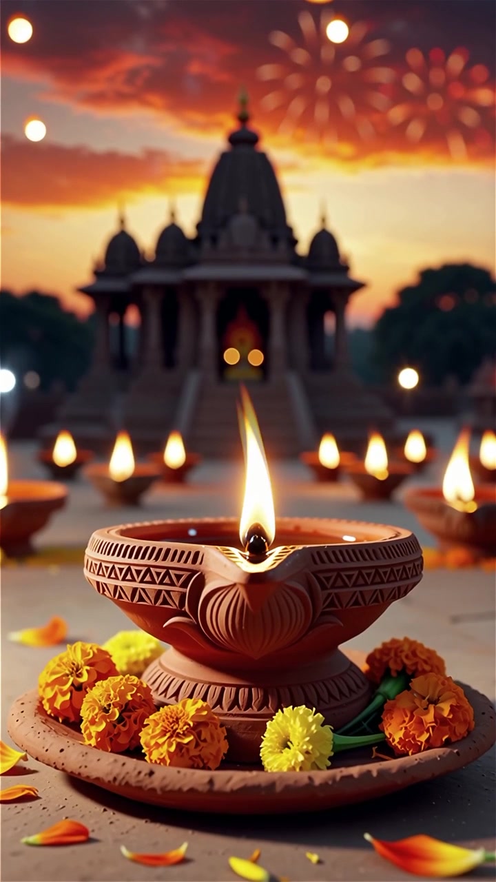 Diwali Festival Background with Lanterns and Traditional Diyas Decorations
