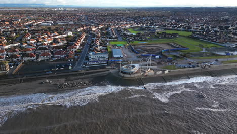 Slow-motion-waves-at-Cleveleys-in-winter-drone-approach-to-coastline