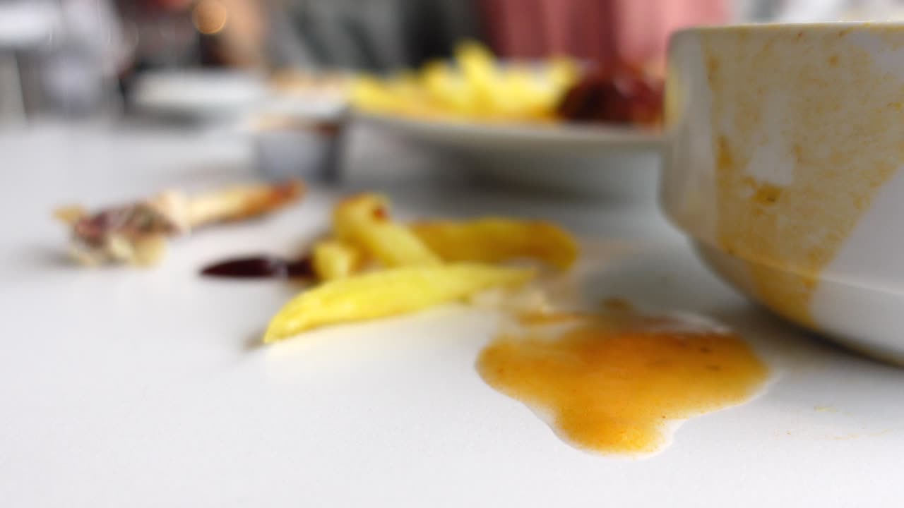 mesa desordenada después de una comida